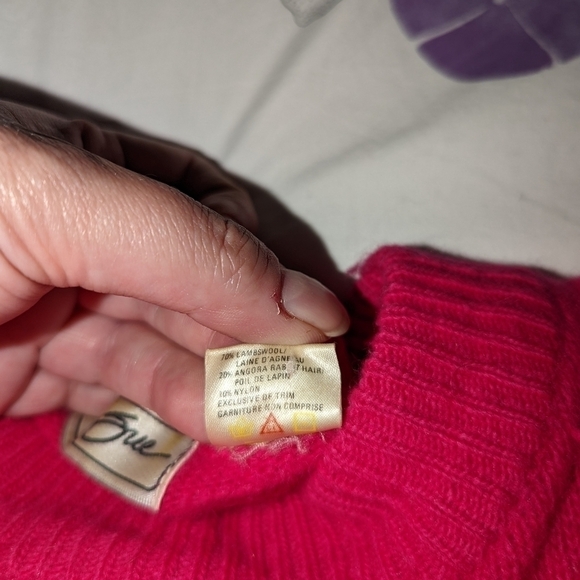 VINTAGE Pink Cable Knit Lambswool & Angora Crewneck Long Sweater Size Large - Picture 13 of 14